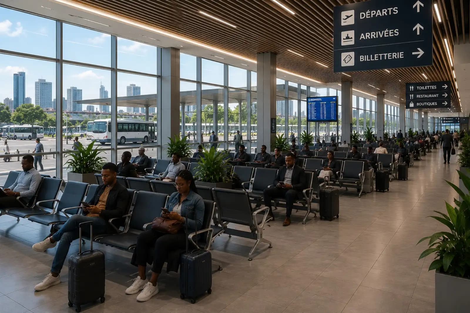 Waiting area of an international station, concept visualisation